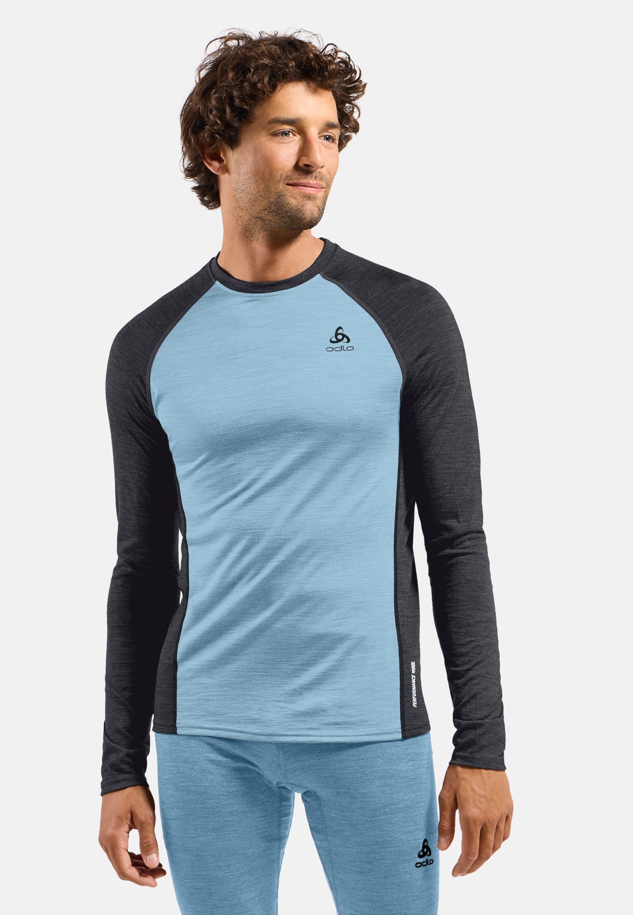 Natural Performance Wool 150 Base Layer Langarmshirt in provincial blue - dark grey melange