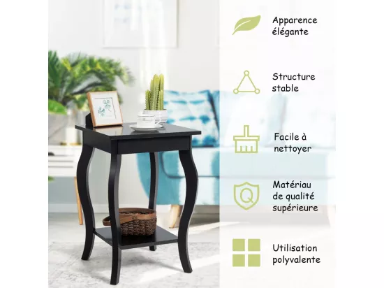 Table d'appoint, 2 niveaux, avec patins antidérapants, 40 x 40 x 60 cm, noir