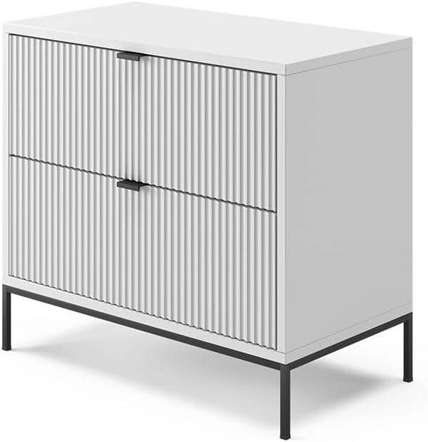 Vicco Nachttisch Eliza, Nachtkommode, Weiß, 66 x 60 cm mit 2 Schubladen