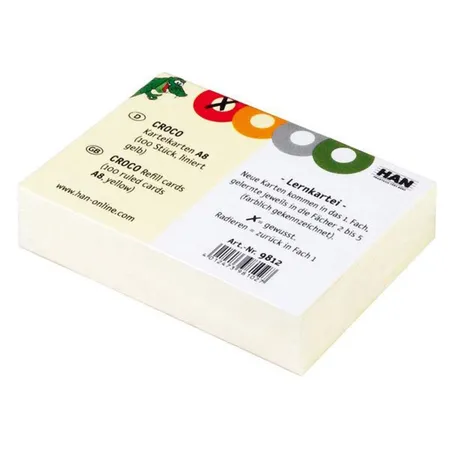 HAN Karteikarten für CROCO A7 gelb, 100 Stück liniert Nachfüllpackung