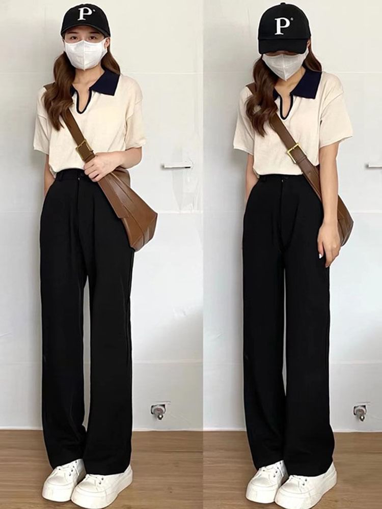 Yako - Hoge taille effen wijde broek (verschillende ontwerpen)