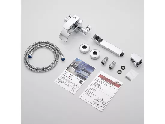 Mitigeur de Baignoire Robinet de Douche en Cascade avec Pommeau de douche Economie d'eau Laiton Chrome pour Salle de bain