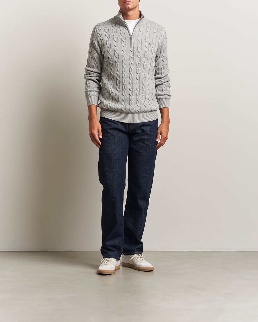GANT Cotton Cable Half Zip Grey Melange