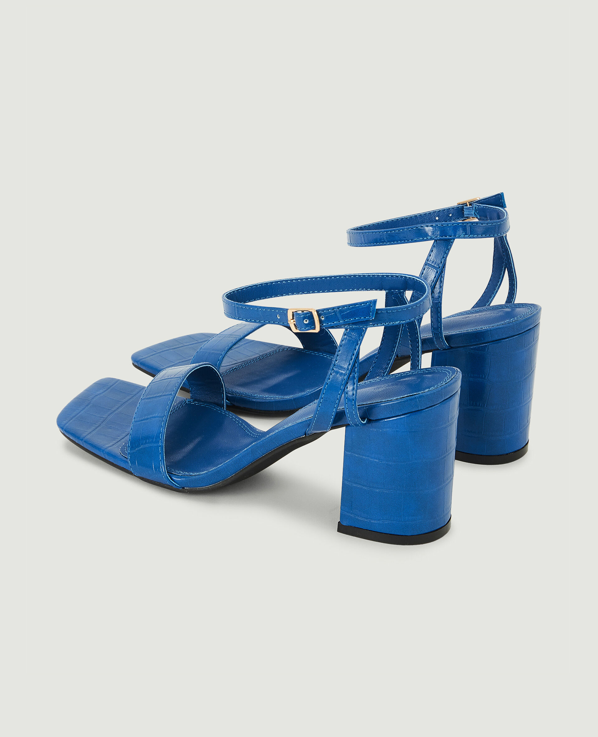 Sandales à talon effet croco - Bleu marine