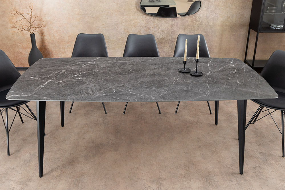 Moderner Esstisch MILANO 180cm anthrazit Keramik schwarze Metallbeine