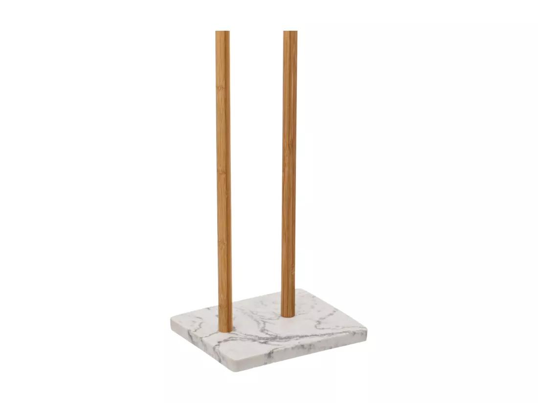 Dérouleur papier toilette WC avec réserve en Bambou et résine Blanc marbré H 78 cm