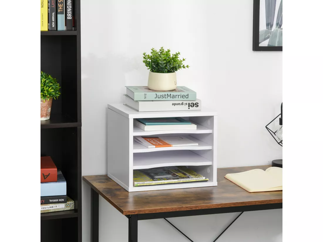 Organiseur bureau bois blanc avec 4 couches fournitures support d'imprimante dim. 35,5L x 25l x 28,6H cm