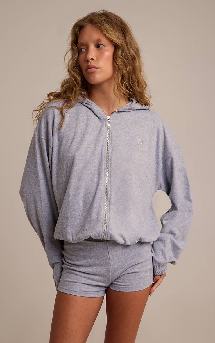 Gris Chiné Veste Zippée Brodée PLT Super Douce À Rayures