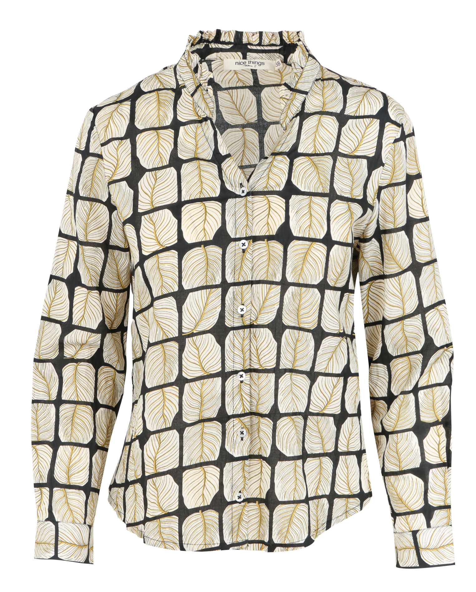 Chemise droite col V en coton | Beige