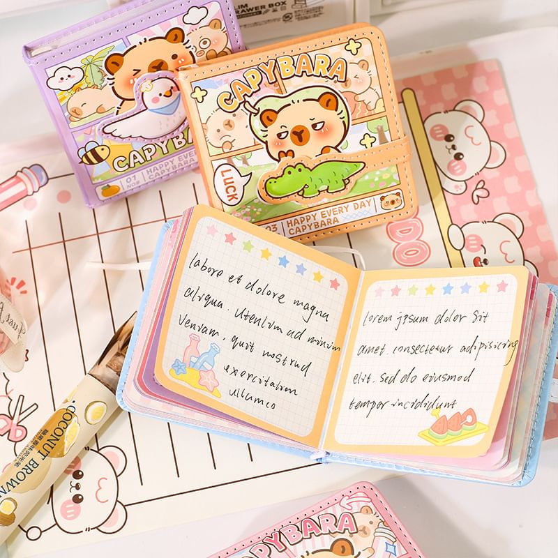 SASHI - Mini-notitieboekje met capibara kunstleren omslag