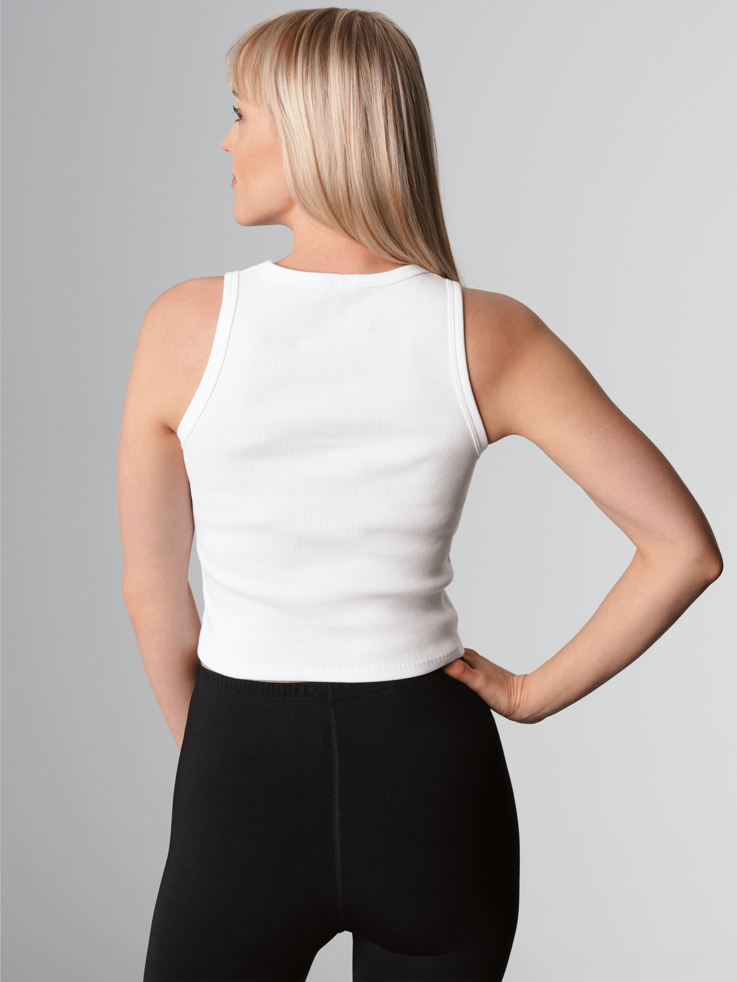 Cropped Top aus elastischem Doppelripp Weiss