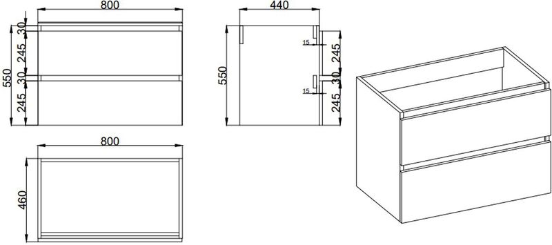 Fontana - Rovigo - Badmeubel - Walnoot - 80 cm met Zwarte Wastafel en Kraangat