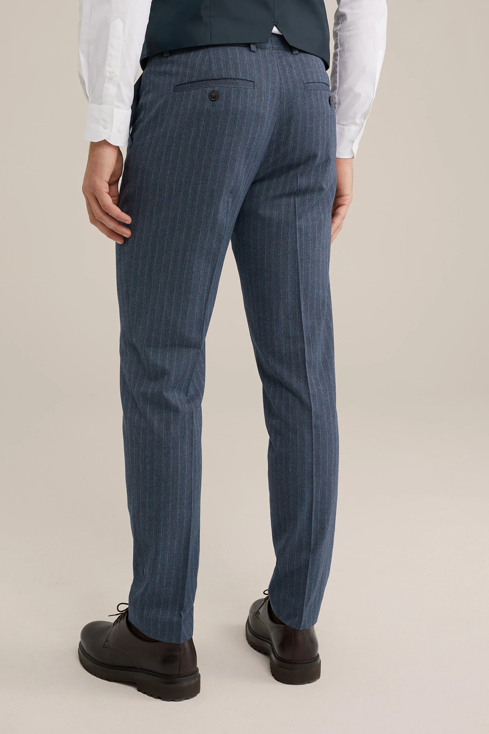 slim fit pantalon met subtiele streep WE Fashion Grijsblauw