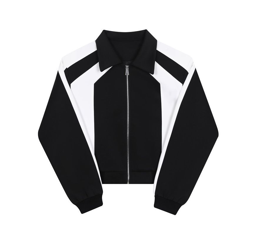 Freehop - Tweekleurige cropped ritsjas met kraag