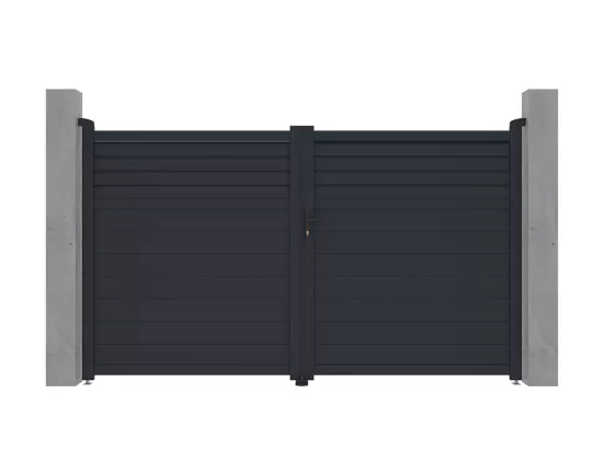 Portail électrique battant aluminium persienné L305 x H181 cm anthracite - VIAZO