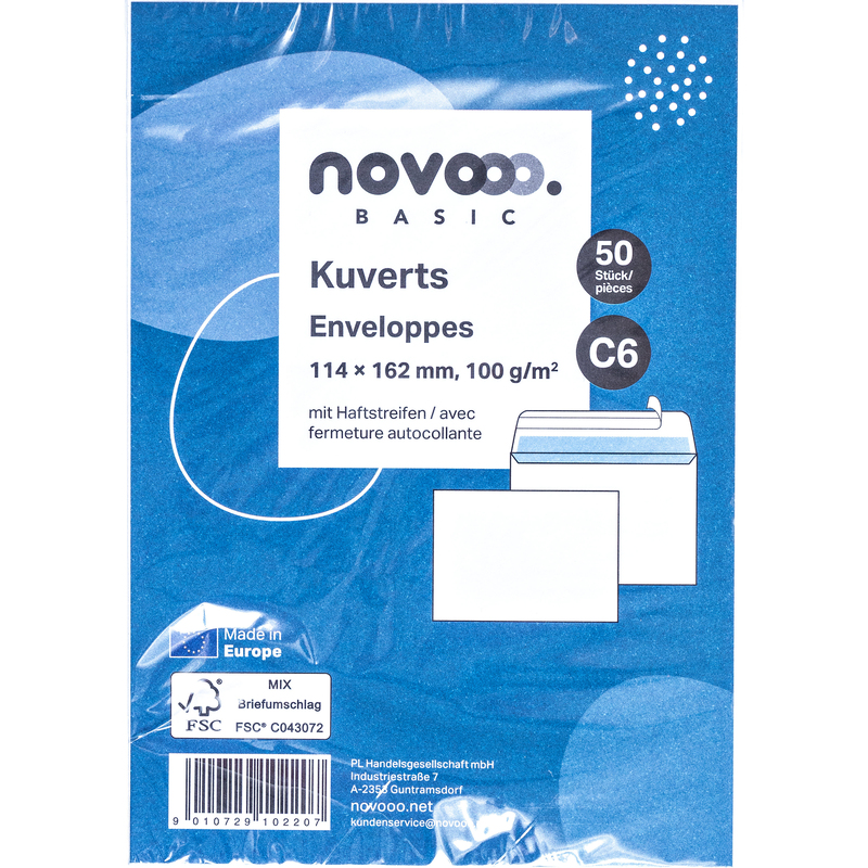 novooo Basic Couvert, C6, 50 Stück