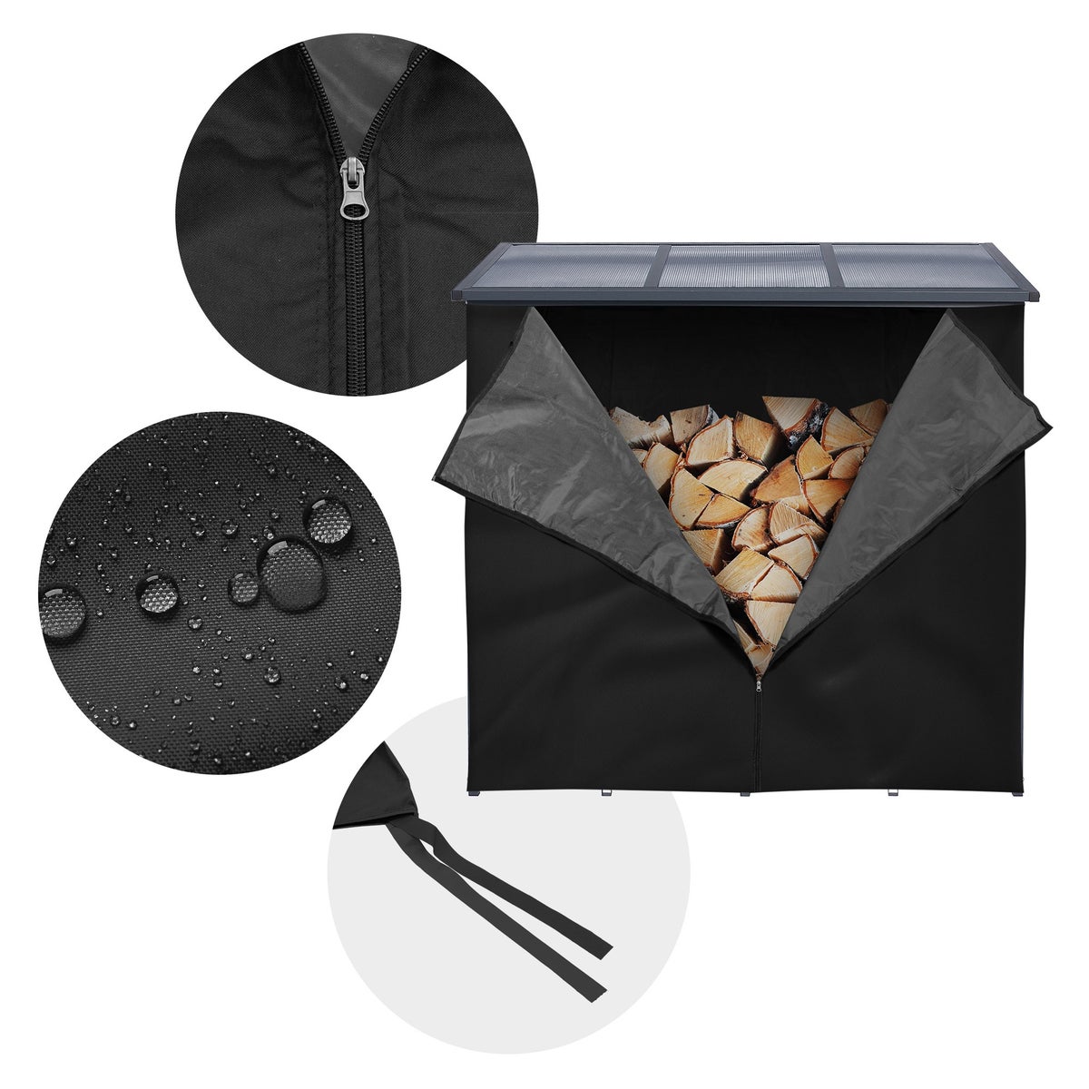 ML-Design Metalen Haardhoutrek Antraciet XL 143 x 70 x 145 cm met Weerbescherming, Buitenhaardhoutrek met Beschermhoes, Tuinhaardhoutschuilplaats 1,2 m³, Haardhoutopslag, Haardhoutrek, Stapelhulp