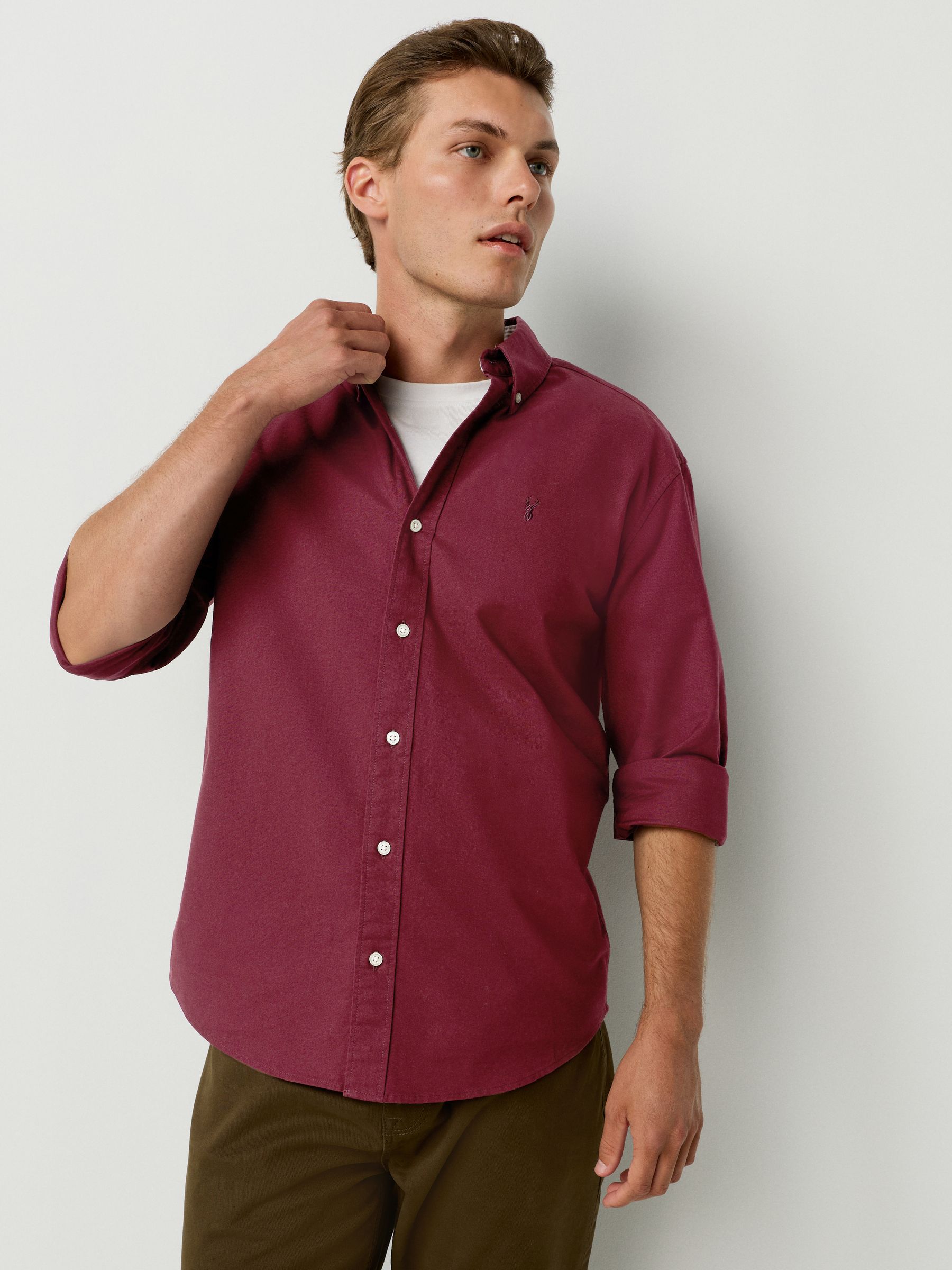 Bordeauxrood - Slim Fit - Oxford-hemd met lange mouwen