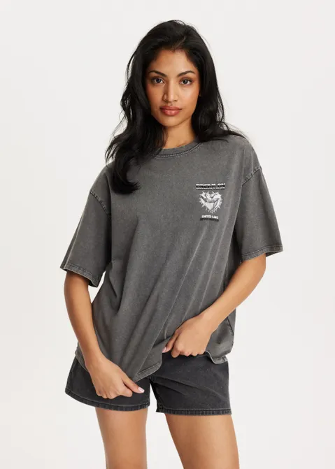 T-shirt met print dream on antraciet (ANTRA)