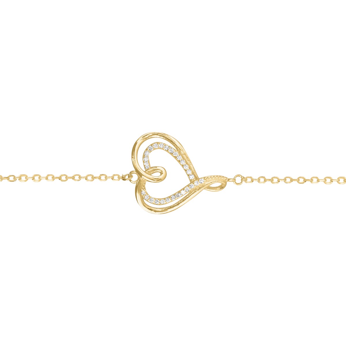 Bracelet coeur  plaqué or et oxyde de zirconium