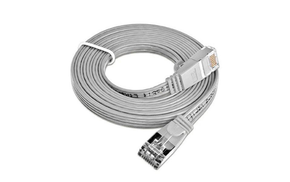 Slimpatchkabel RJ-45 - RJ-45, Cat 6, STP, 15 m, GrauGeschirmtes Twisted-Pair-Kabel (STP) mit Klinkenschutz