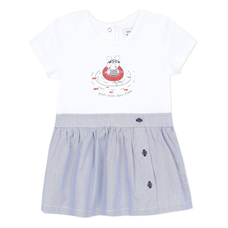 Robe bimatière rayée marine et jersey bébé fille Absorba Aucune nuance