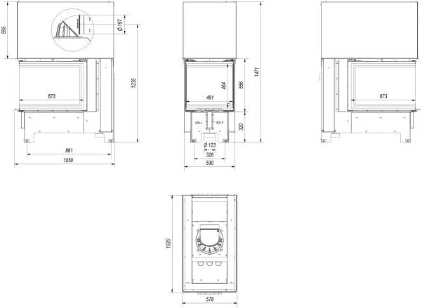 ThermoFlux Kamineinsatz TFB1-HLRF 50/70 | 3-seitig, Guillotine | 11 kW