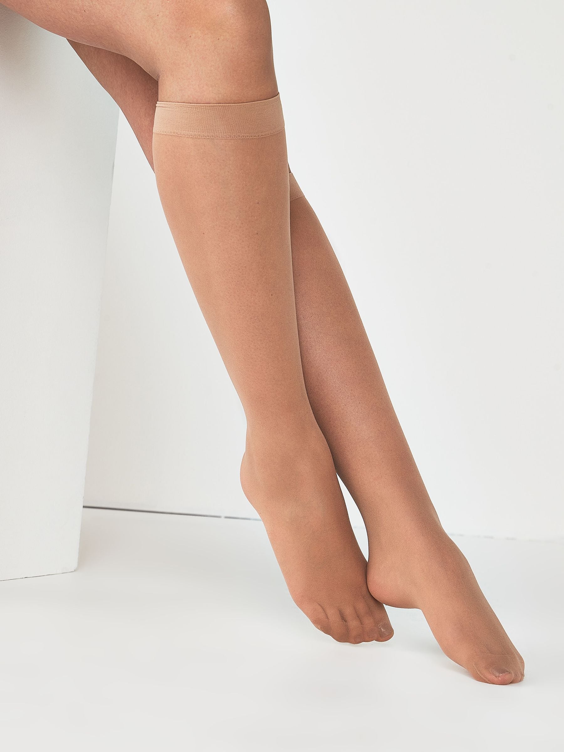 Licht beige - 20 Denier kniehoge sokken set van 5