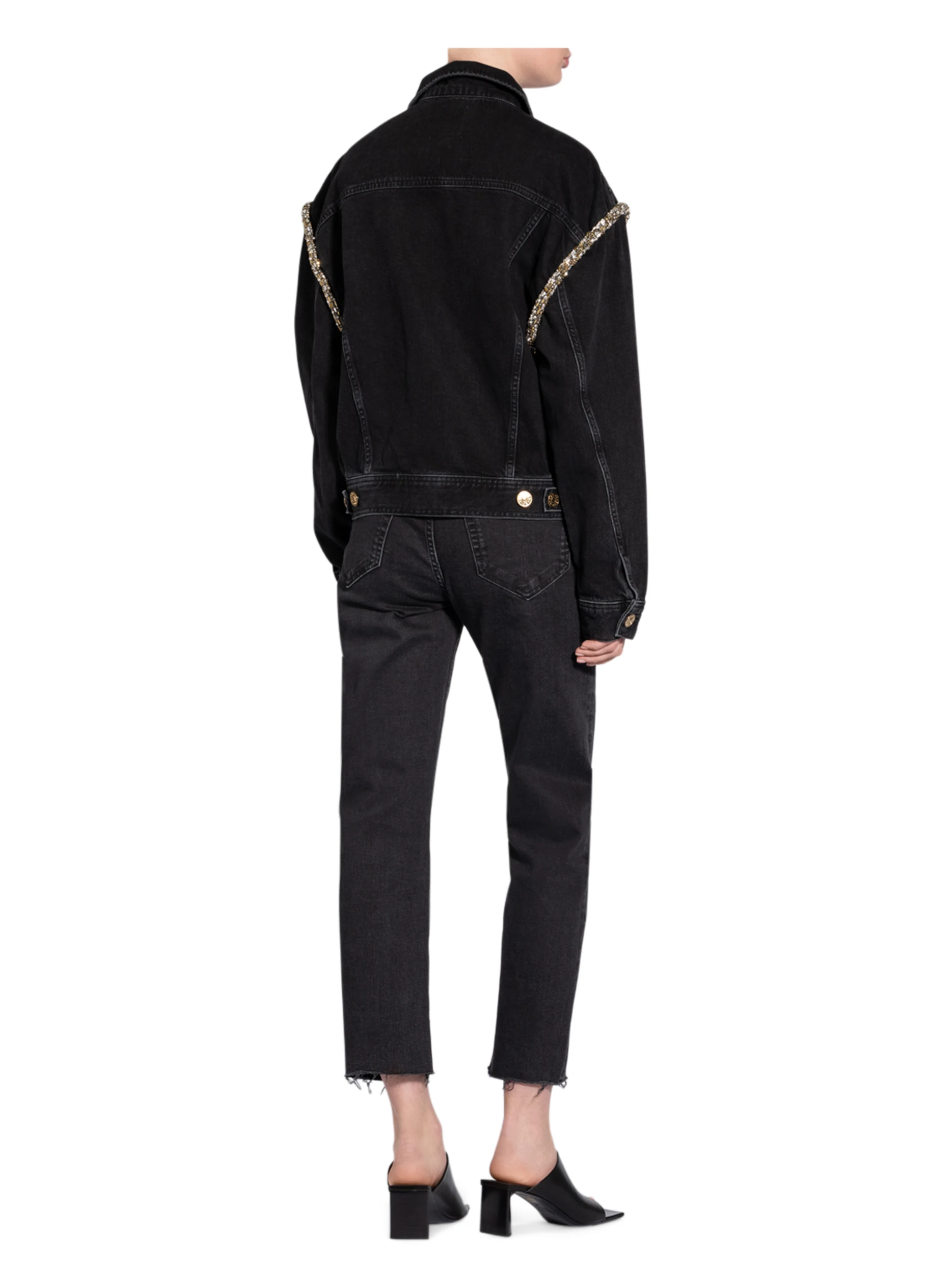 SANDRO Oversized-Jeansjacke mit Schmucksteinbesatz