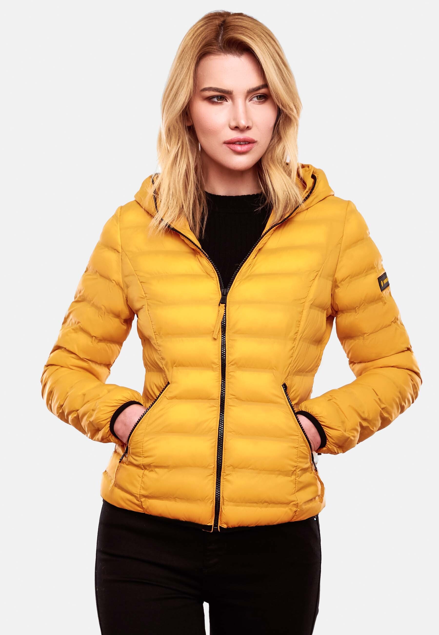 NAVAHOO Damen Stylische Steppjacke Übergangsjacke mit Kapuze Neevia