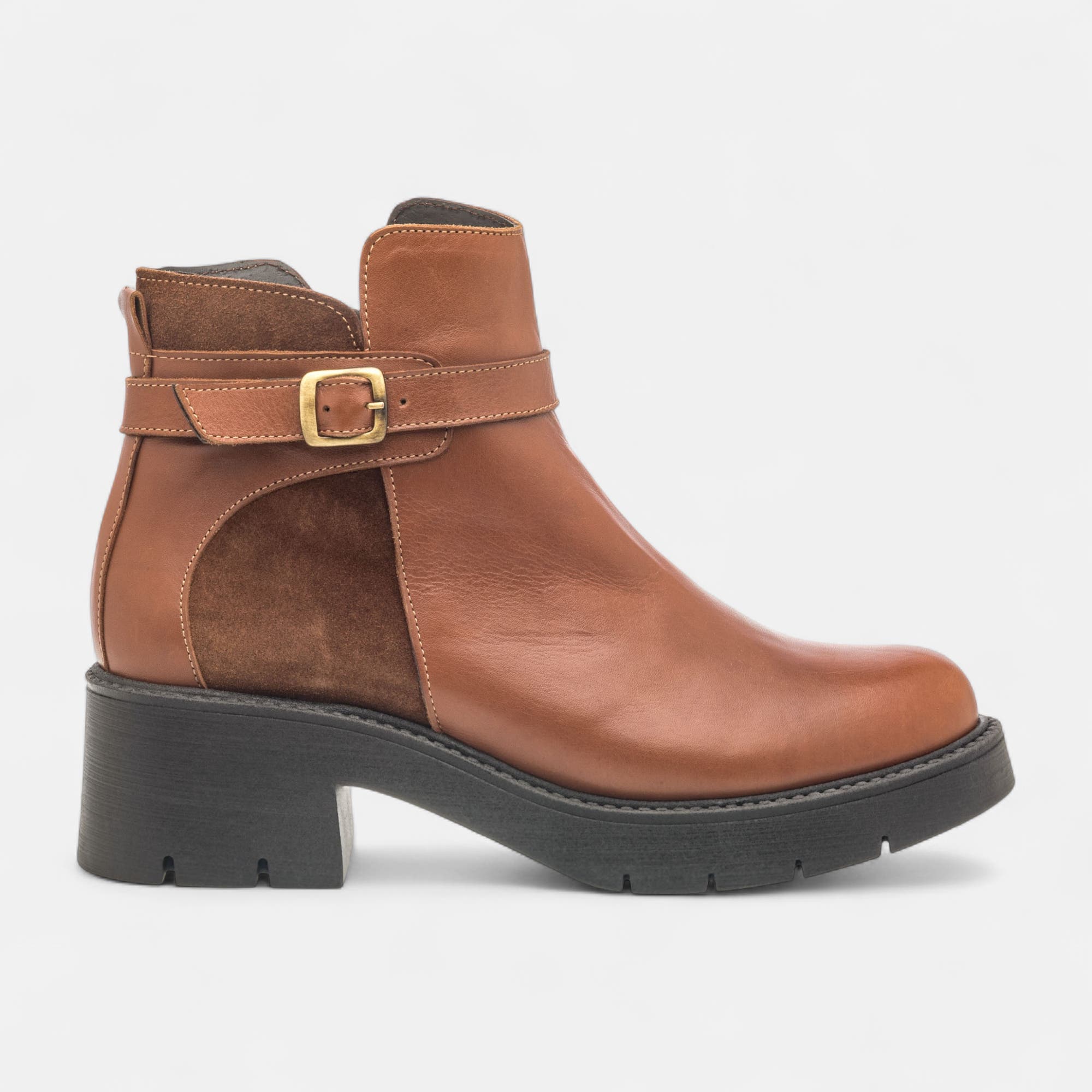 Boots à talon Femme en cuir cognac