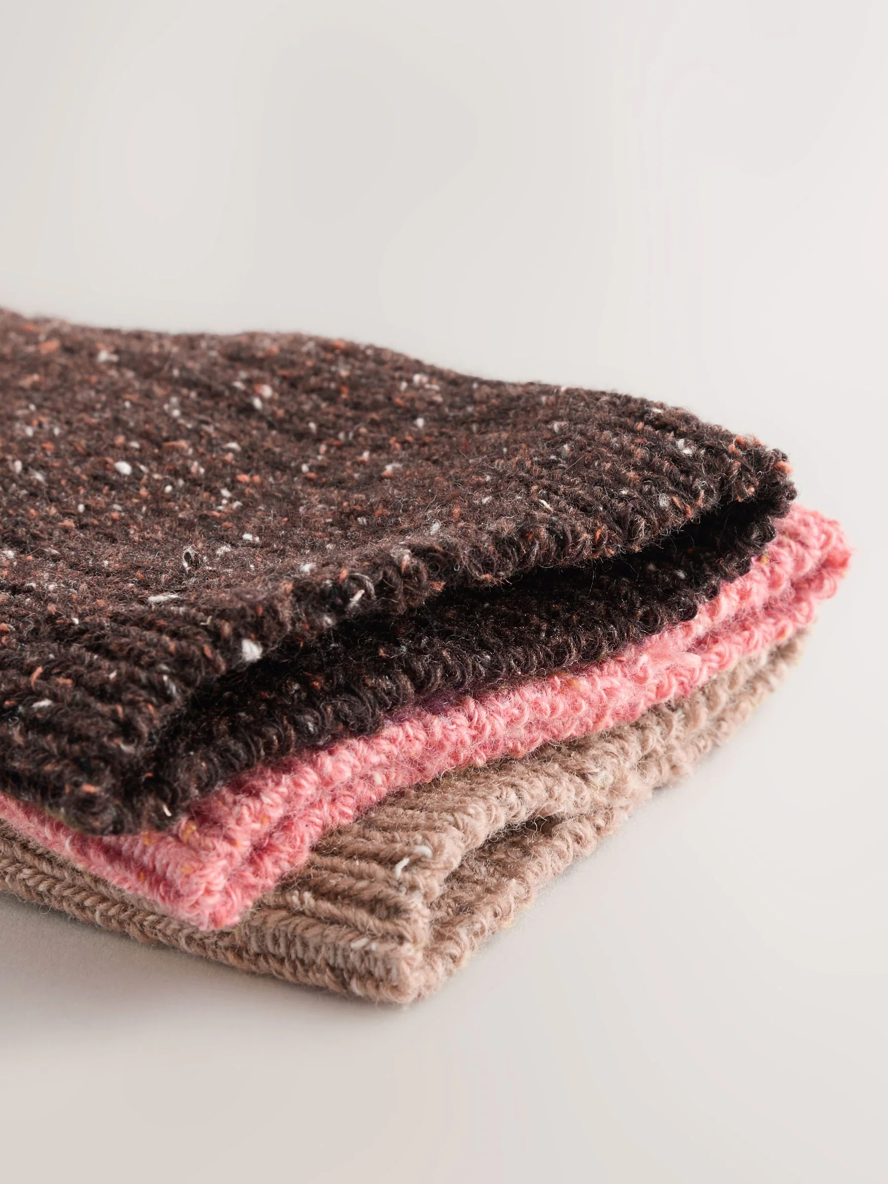 Roze/Naturel/Choco - Thermische enkelsokken van wol-zijdemix verpakking van 3