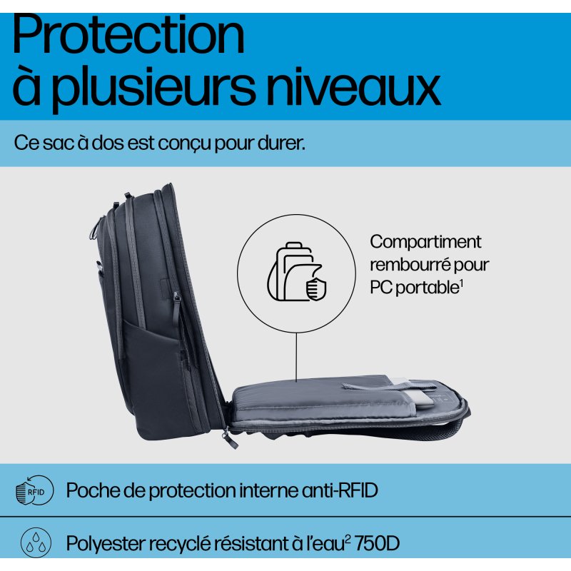 HP Sac à dos pour ordinateur portable Travel Plus 30L 17 pouces