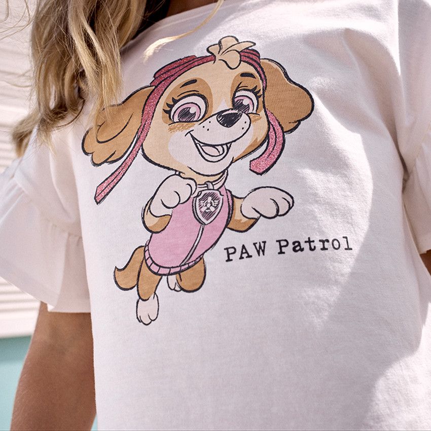 T-shirt manches courte volantée print Skye Pat Patrouille pour fille - Ecru