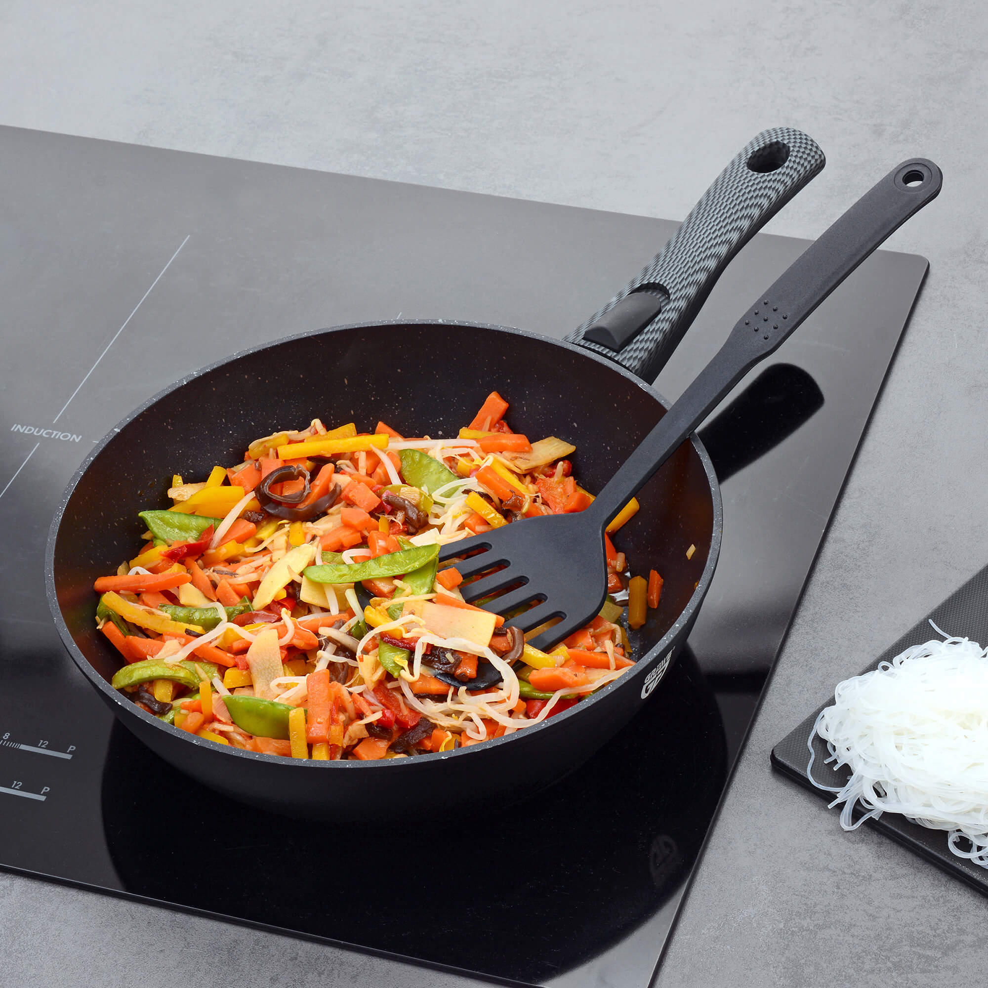 GRÄWE Alu Pfanne 28 cm, abnehmbarer Griff mit Pfannenwender Alu-Line