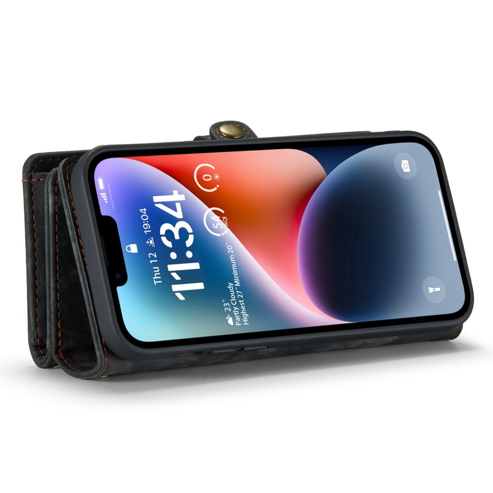 iPhone 14 2in1 Leder Tasche   Magnet Hardcase Karten Etui - Schwarz