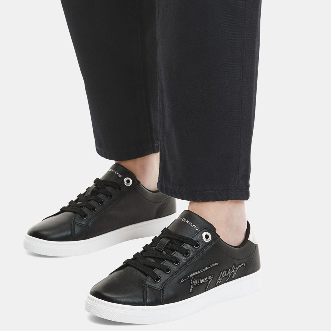 Tommy Hilfiger Baskets en Cuir Signature Sequins noires