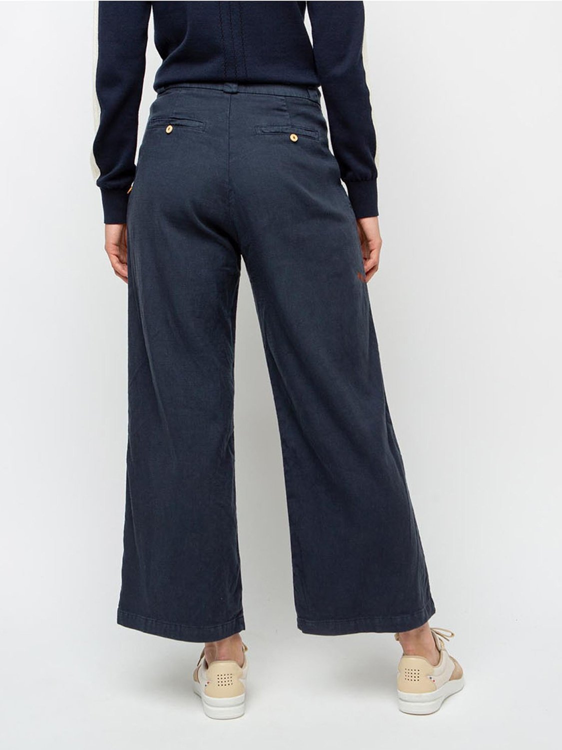 Pantalon Femme Large et 7\/8 Lin Lyocell Marine