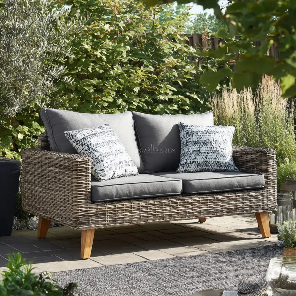 Zweisitzer-Gartensofa Rattan 140x75x85 cm - Grau - Skandinavisches Design
