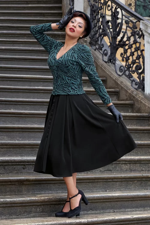 Miss Candyfloss Dariella Kat gebreide cardigan in petrol