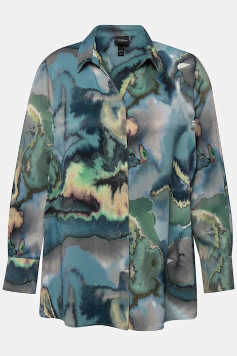Bluse, Marmor-Design, V-Ausschnitt, Langarm