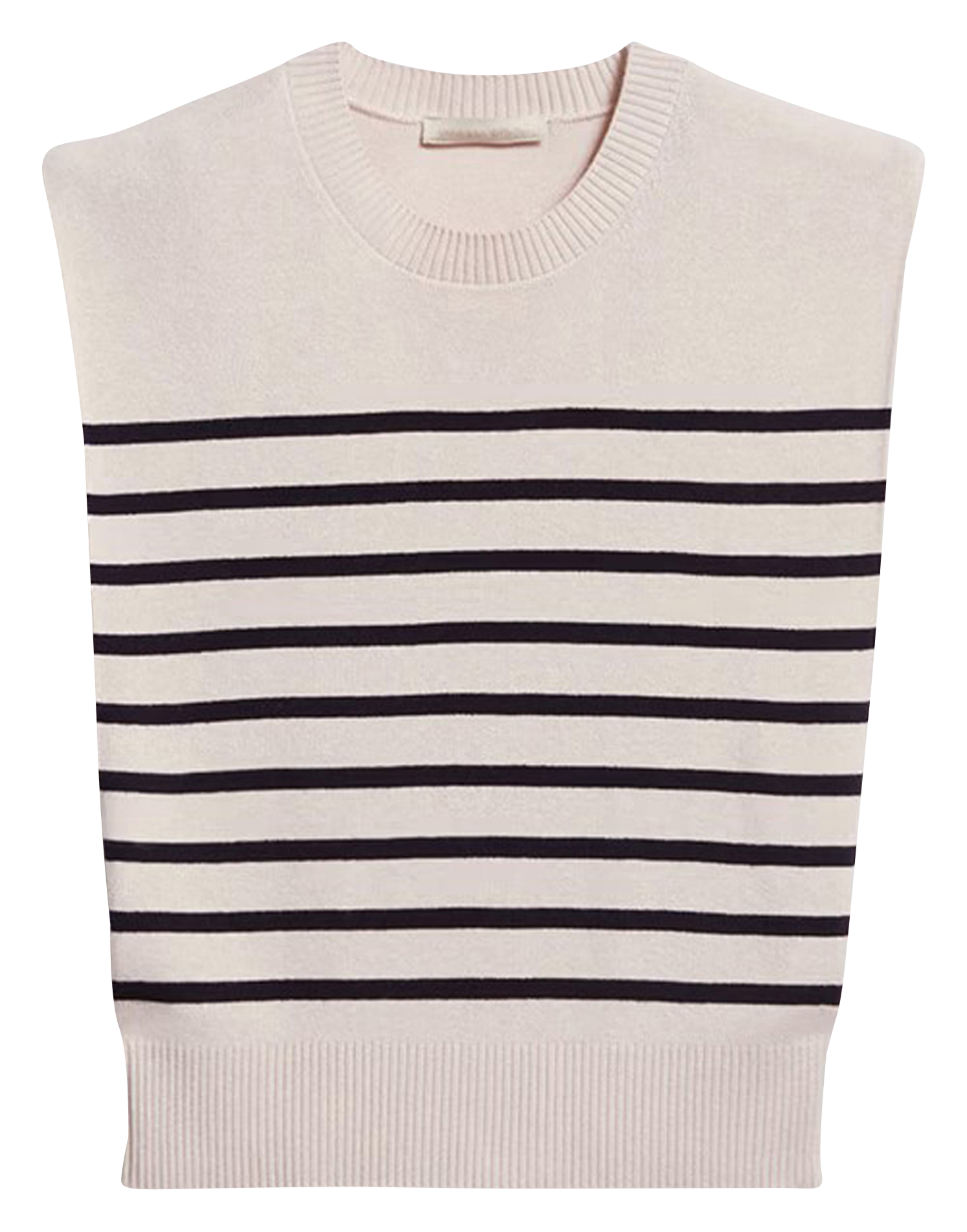 CASSANDRA - Pull col rond droit sans manches en coton et laine mélangé | Bleu