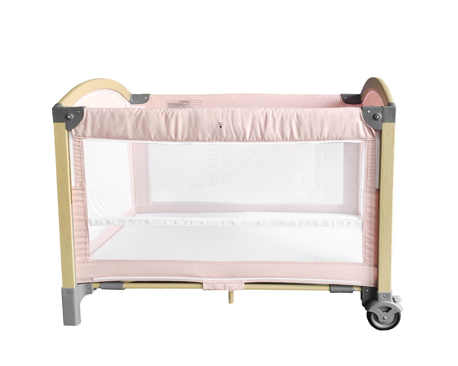 Kikkaboo Reisebett Laufstall Tender 2 Ebenen seitliche Öffnung 2 Räder Bremsen rosa