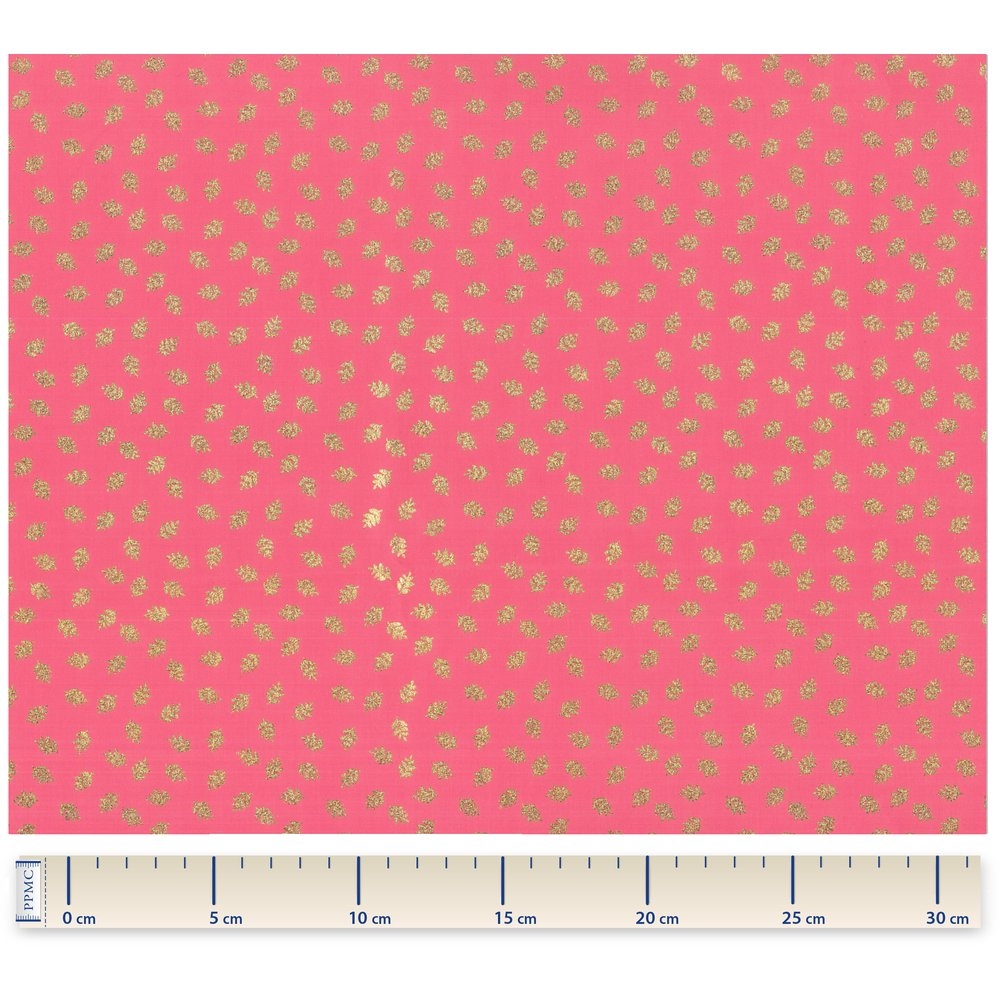 Coupon Tissu 50 Cm Feuillage Or Rose