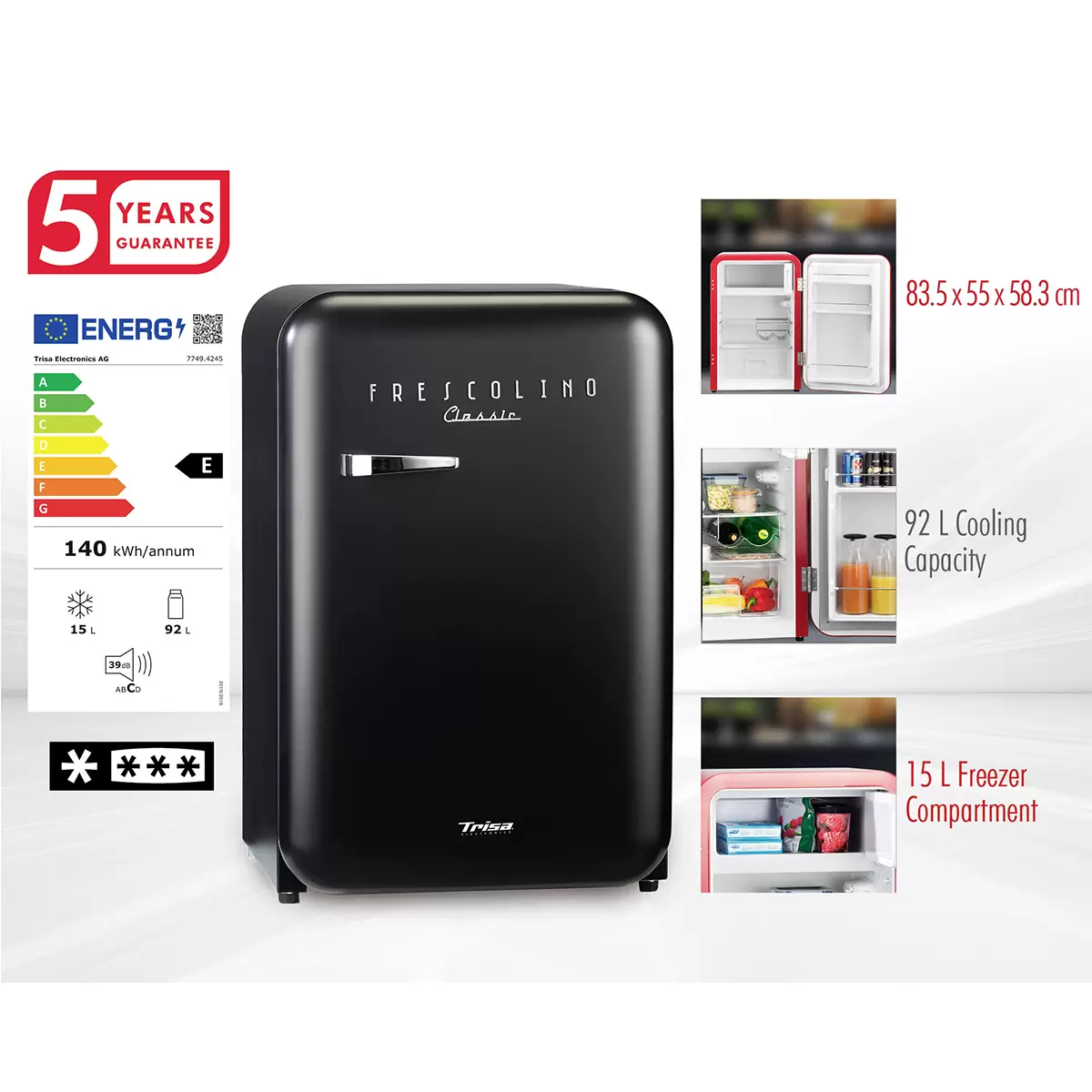 Kühlschrank Frescolino Classic rot,silber