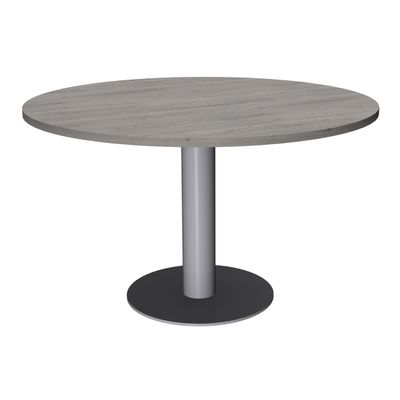 Table de réunion ronde - diam 100 cm - pieds tulipe alu - plateau imitation chêne gris
