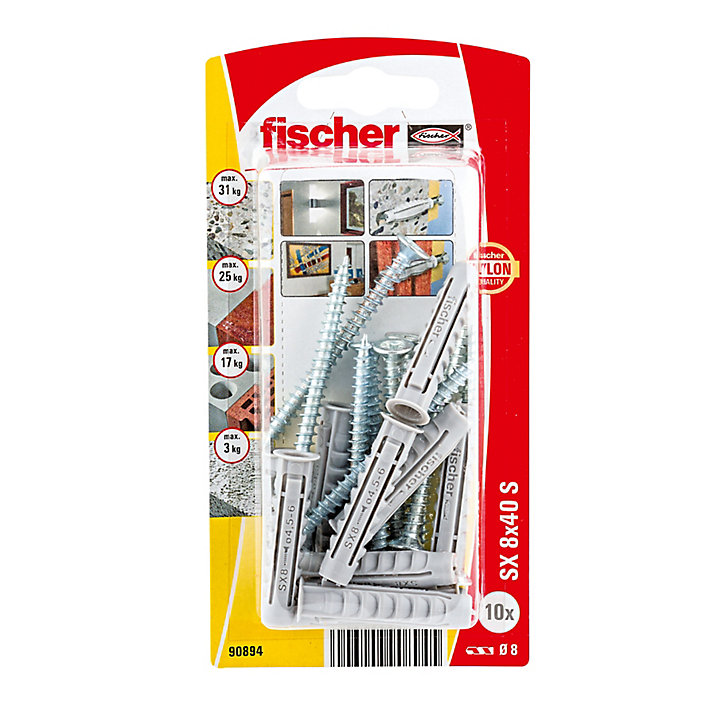 10 chevilles pour murs pleins Fischer Ø8x40mm