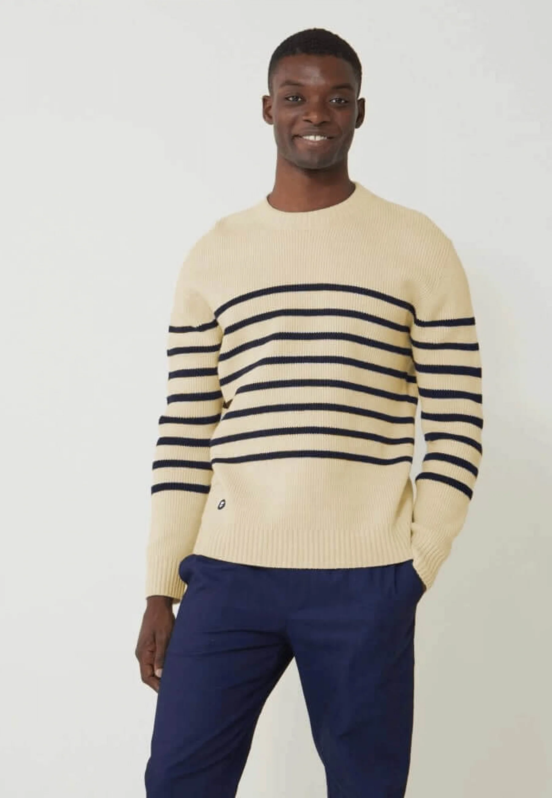 Pull mixte en laine française-Lude Marinière Ecru Marine