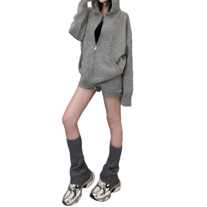 HERMITAKH - Effen capuchonjack met rits / korte broek met hoge taille