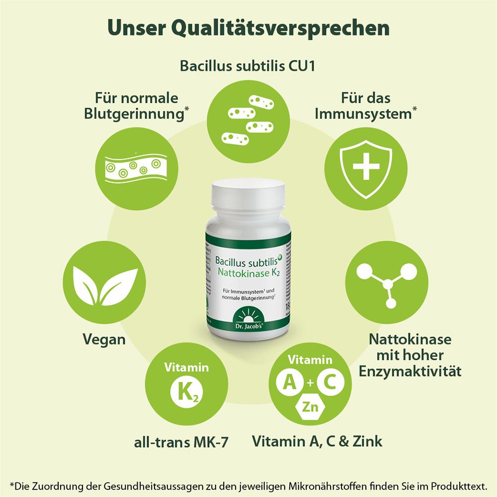 Dr. Jacob's Bacillus subtilis plus Nattokinase-Enzym Vitamin K2 vegan